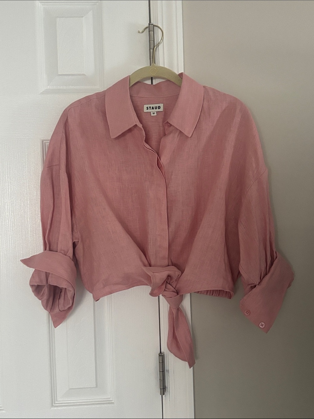 STAUD Dusty Pink Tie-Front Button Down Shirt